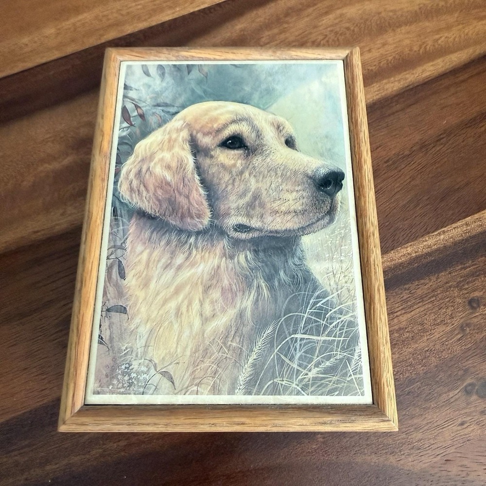 Vintage Ruane Manning Golden Beauty Golden Retriever Wood Keepsake Trinket Box